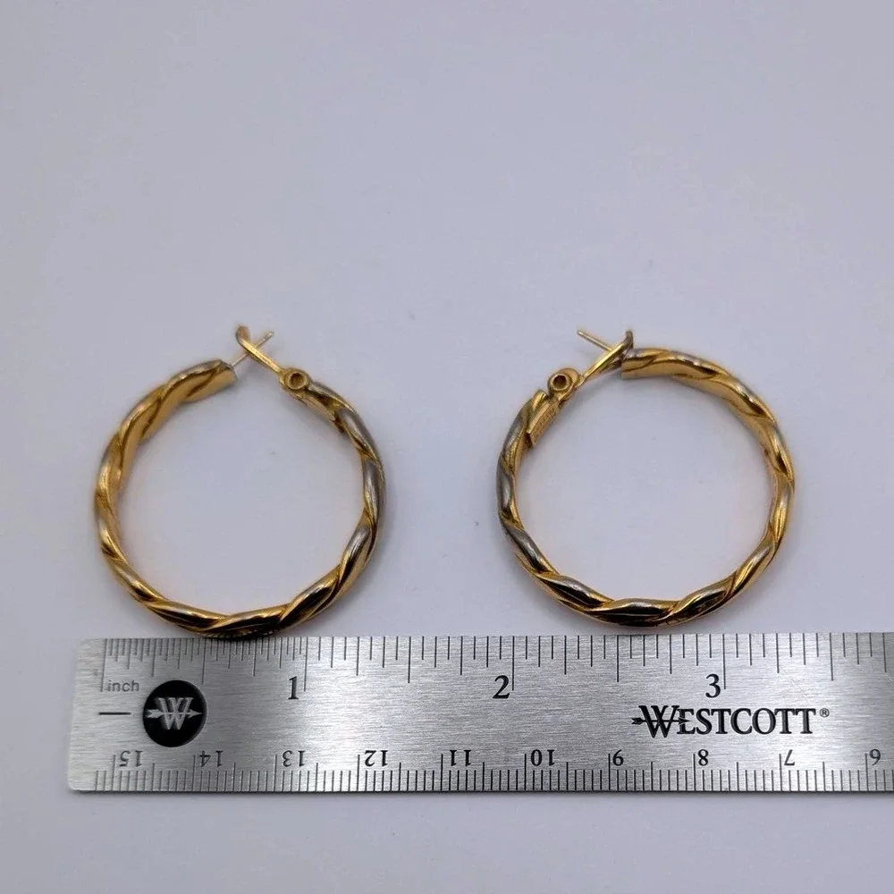 Vintage Monet Gold Tone Twisted Rope Hoop Earrings Signed Pat Pend 1.25 Inch